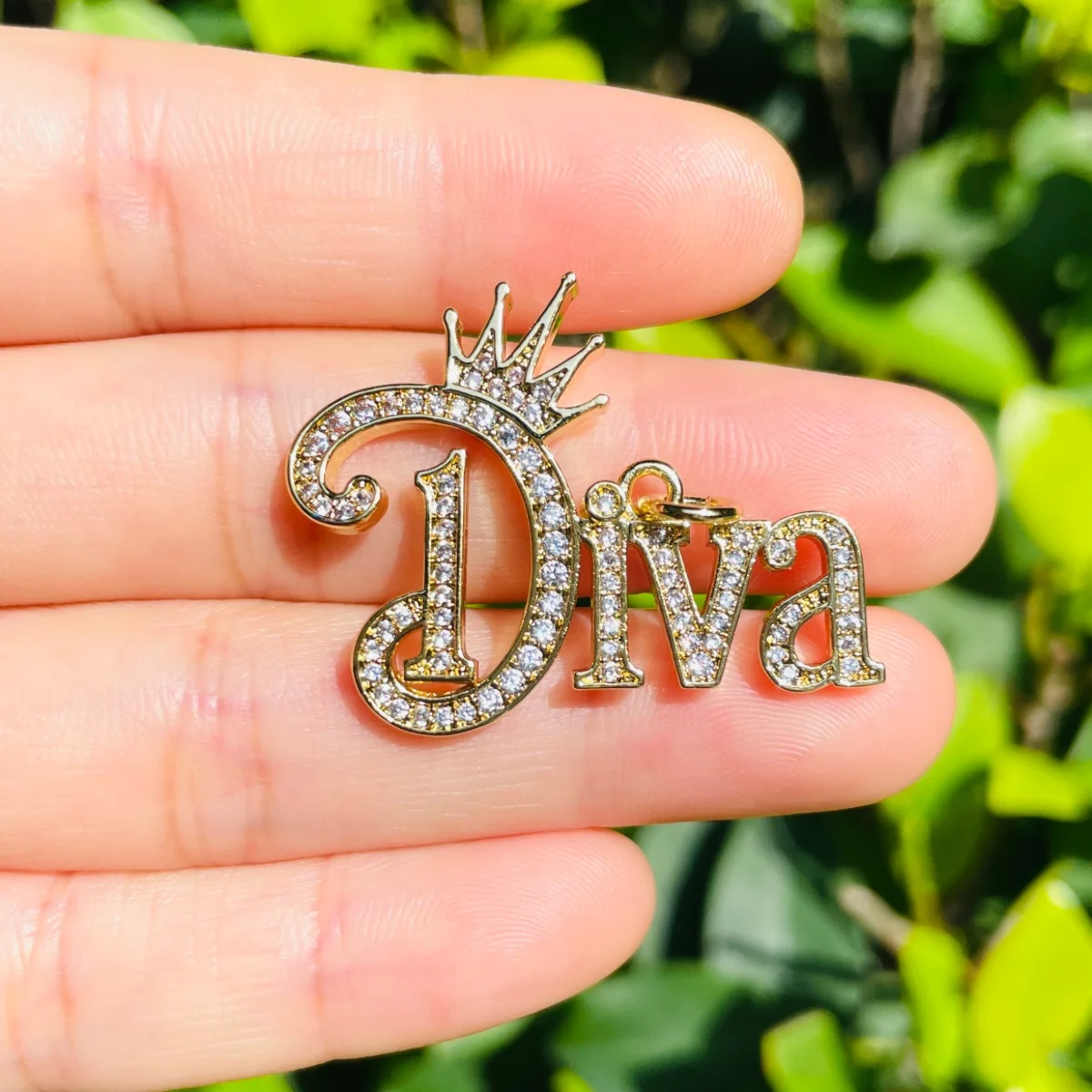 5pcs Crown DIVA Word Charms for Jewelry Making Gold-Plated Zirconia Pave Letters Pendant Women Bracelet Necklace Bangle Findings