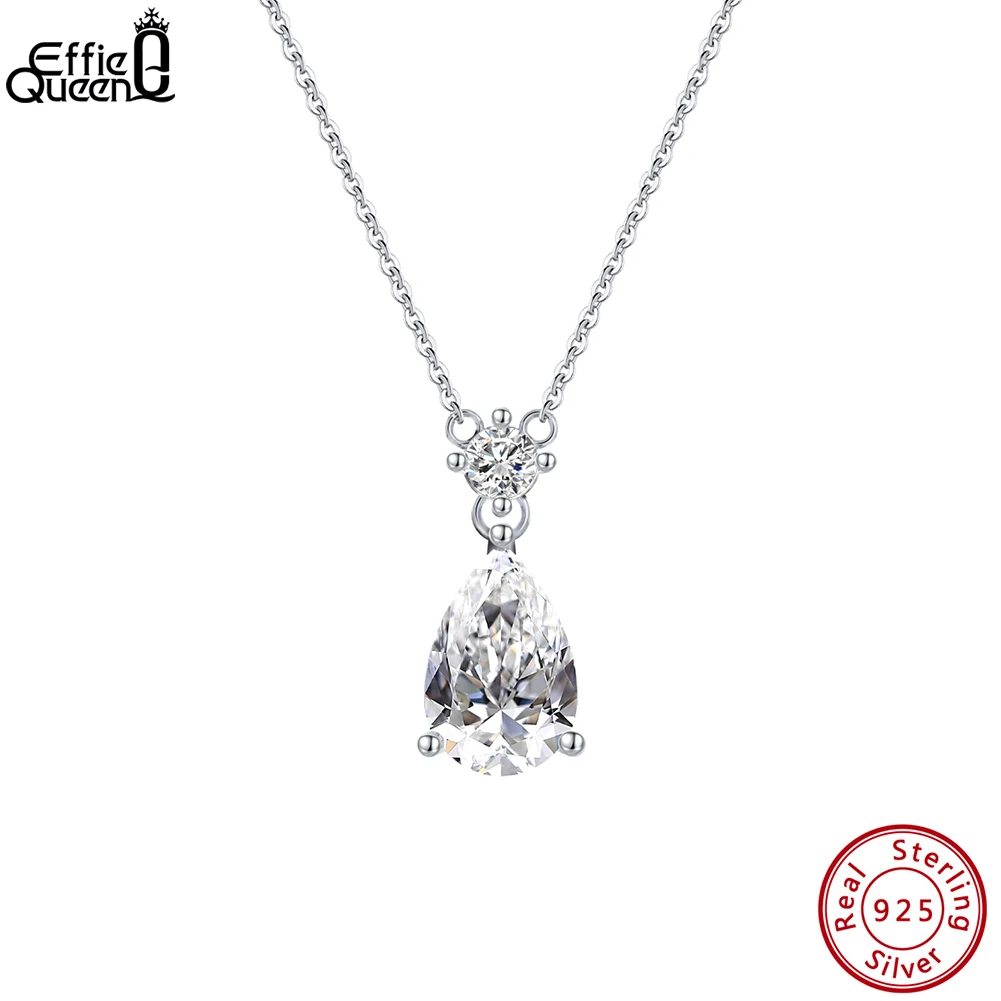 

EFFIE QUEEN 925 Sterling Silver Water Drop Zircon Pendant Necklace for Women Fashion 8A Premium CZ Necklace Anniversary Jewelry