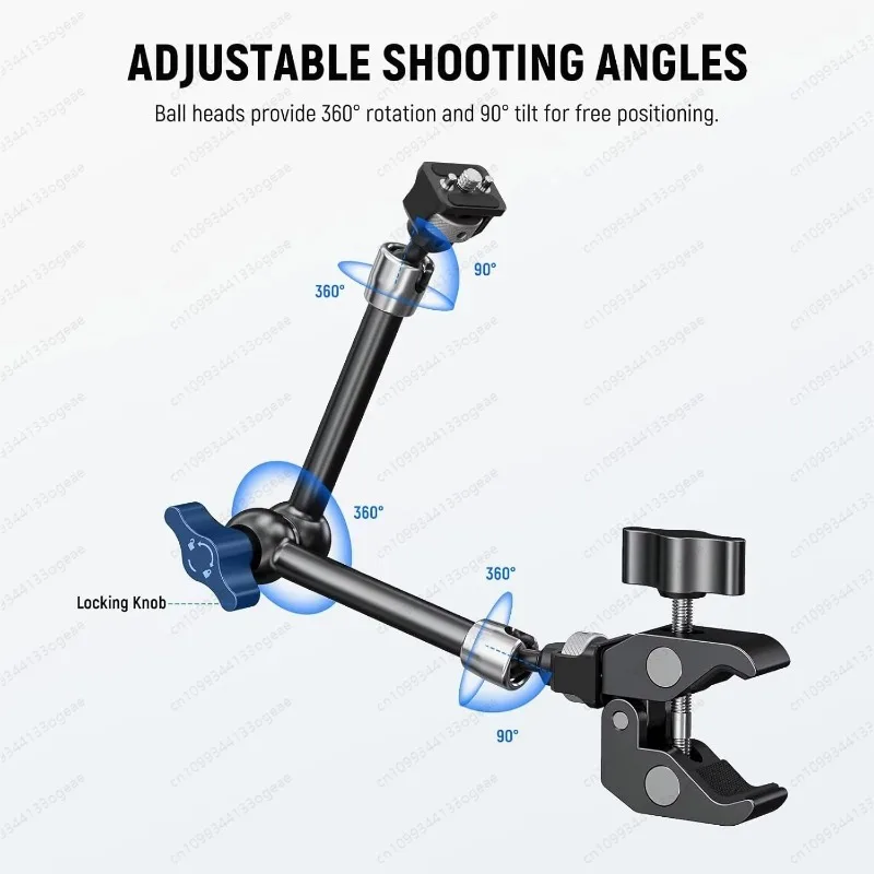 

11" Articulating Magic Arm with Super Clamp & 1/4" 3/8" Pins for Action Camera Video lamp LCD Monitor