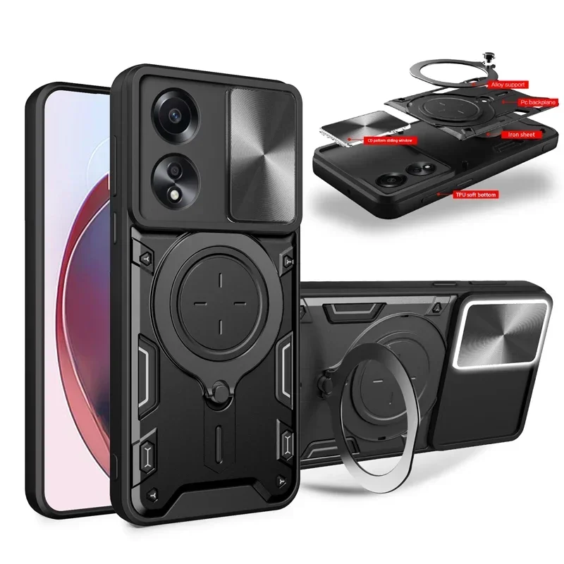 

Чехол для OPPO A3 Pro 5G A18 A38 A58 A60 A80 A78 4G A79 A98 5G с магнитным кольцом-держателем для камеры, противоударный чехол для телефона, задняя крышка