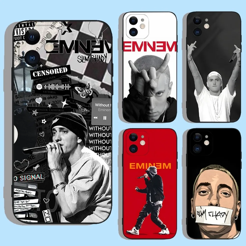 E-Eminem Rapper Rap God Phone Case For Apple iPhone 15,14,13,12,11,XS,XR,X,8,7,Pro,Max,Plus,mini Silicone Black Cover