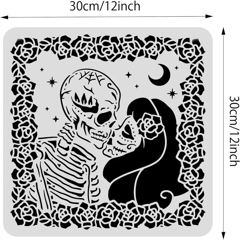 12x12 inch Day of the Dead Plastic Painting Template, Mexico Sugar Skull Starry Rose Pattern Stencils for DIY Projects, Painting