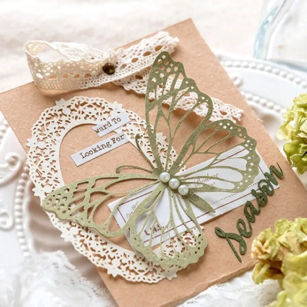 10pcs/Pack Vintage Lace Paper Hollow Out Texture Large Size Junk Journal Ephemera Butterfly Shape DIY Handmade Craft Paper Pack