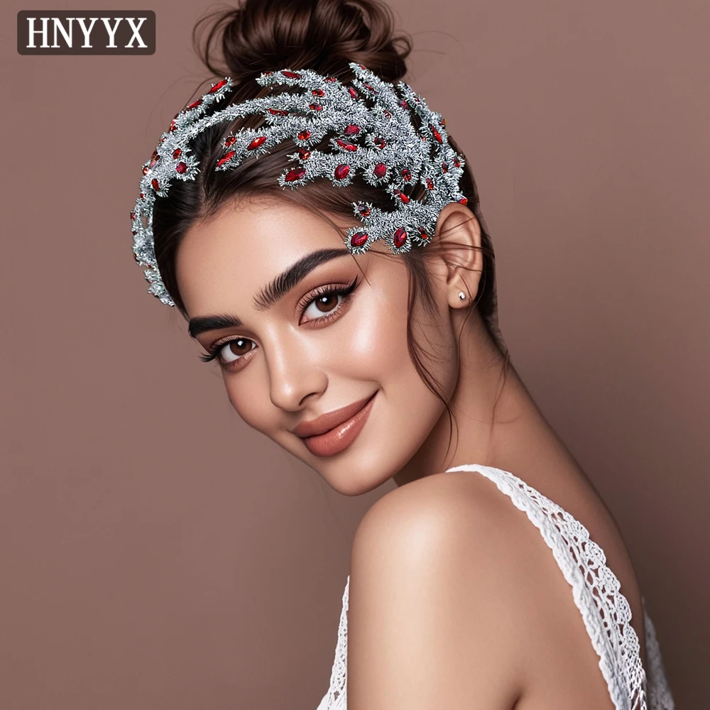 

HNYYX Chenille Stems Bridal Hair Accessories Handmade Exquisite Headband Red Rhinestone Headdress Elegant Girl Headpiece A369