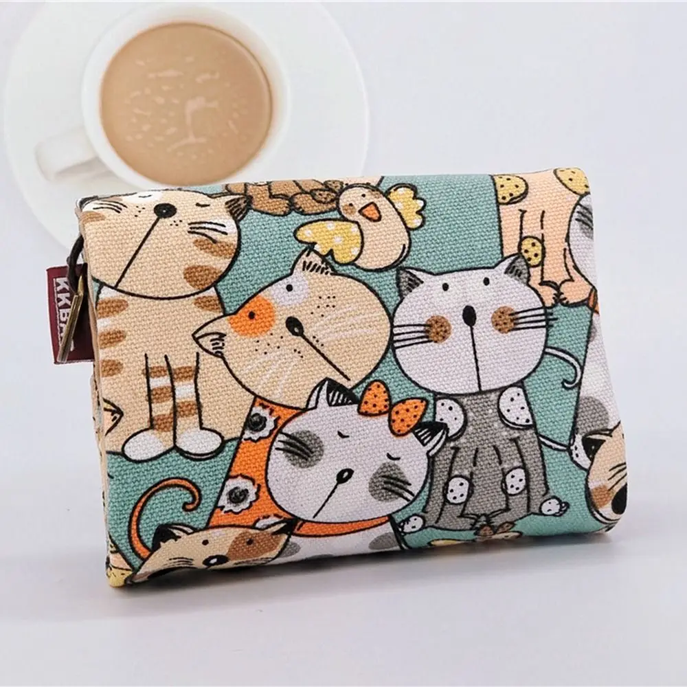 Monedero de lona portátil multifuncional para mujer, billetera con tres pliegues de gato de la suerte Maneki Neko, tarjetero estampado, billetera corta con cremallera