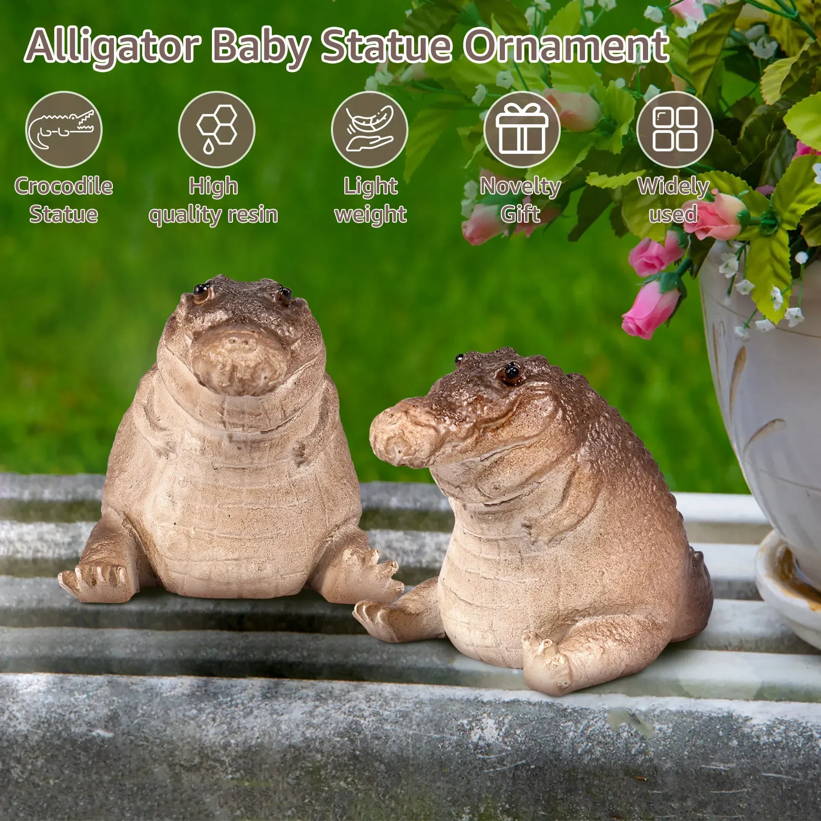 2Pcs Funny Crocodile Figurines Creative Garden Alligator Animals Sculpture Cute Mini Alligator Sculpture  for Home Garden Decor