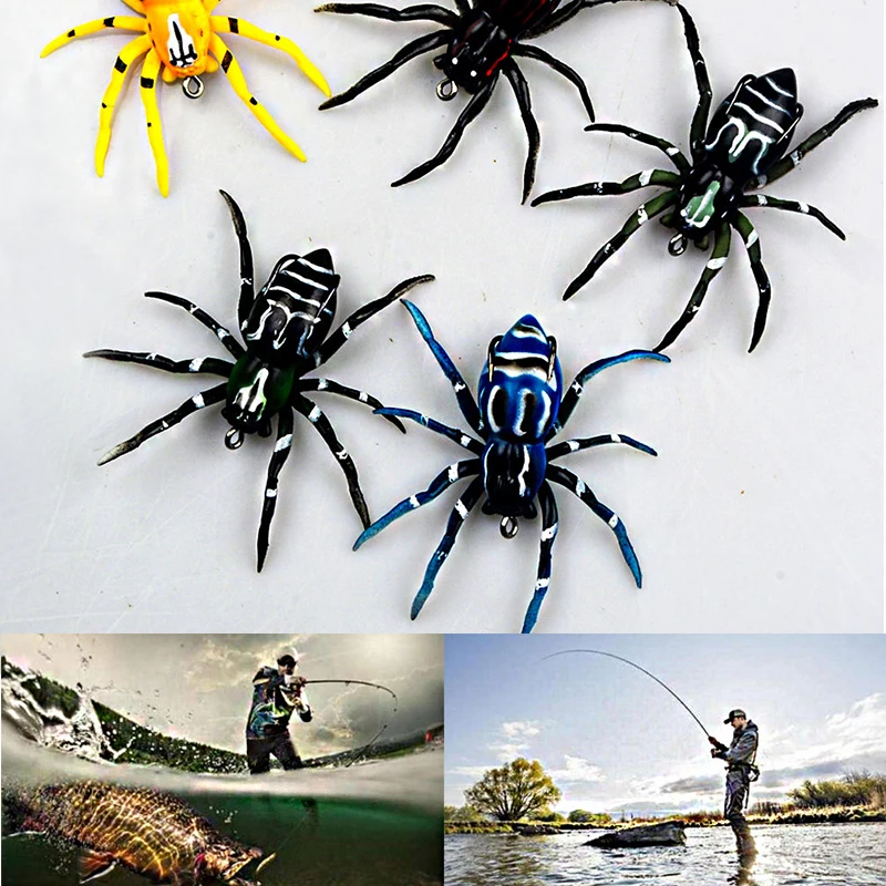Floating Fishing Lures Artificial Spider Soft Bait Mini Bionic Topwater Fishing Lure with Barbed Hook for Bass Pike Trout Tackle