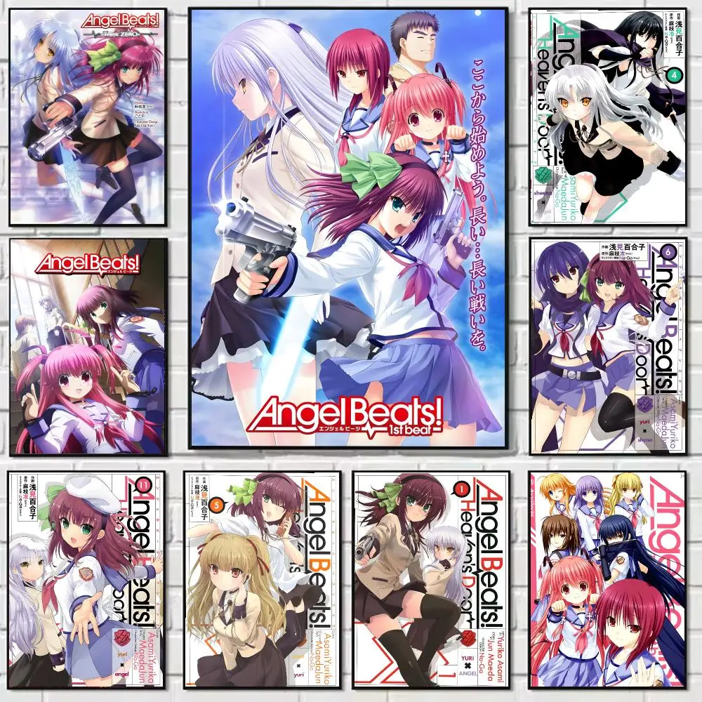 A-Angel Beats Poster Self-adhesive Wall Mural Art Waterproof Sticker For Bar Room Decor High Quality Print Gift