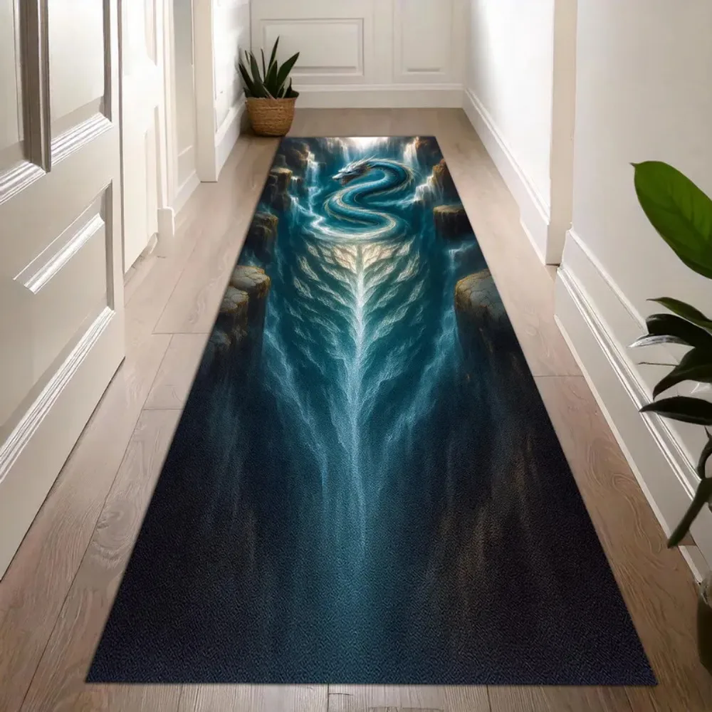 ثلاثية الأبعاد تدفق المياه السجاد حصيرة عدم الانزلاق البساط ديكور المنزل متوهجة تيار الأزرق الوهم نمط الكلمة حصيرة لغرفة المعيشة الممر