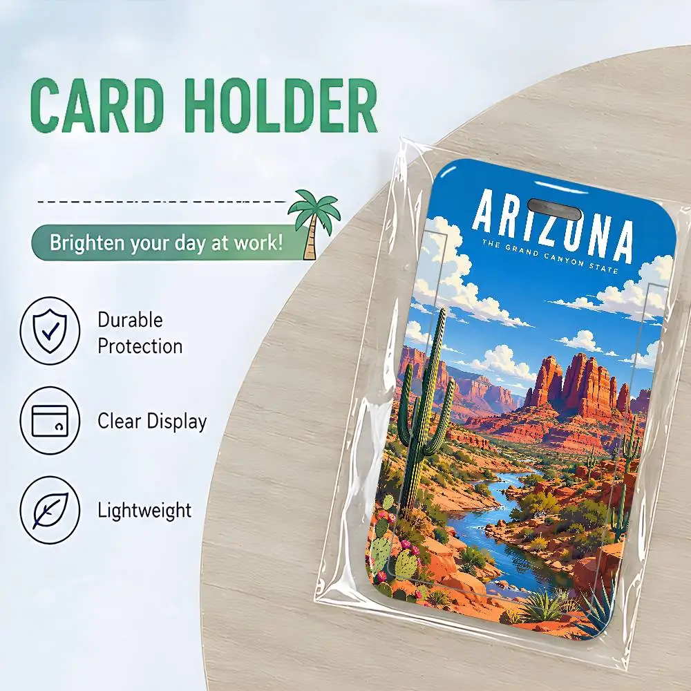 Grand Canyon ID Card Holder Cute Badge Holder PVC Card Cover With Clear Window For Student Office Bus Card