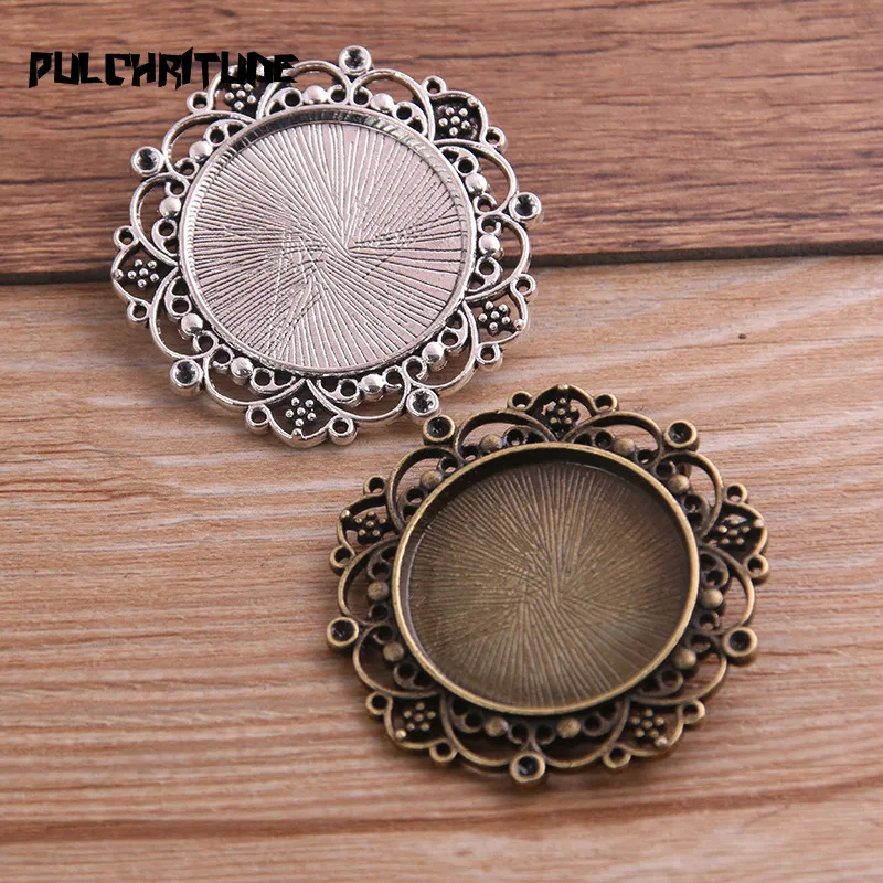 2pcs Vintage Two Color Round Cameo Filigree Cabochon Settings 39mm(Fit 25mm dia) Metal Photo Jewelry Making