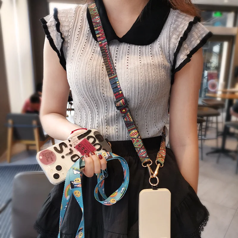 Mobile Phone Lanyard Long Cross-body Shoulder Strap Hanging Chain Retro Totem Pattern Pendant Adjustable Mobile Phone Lanyard