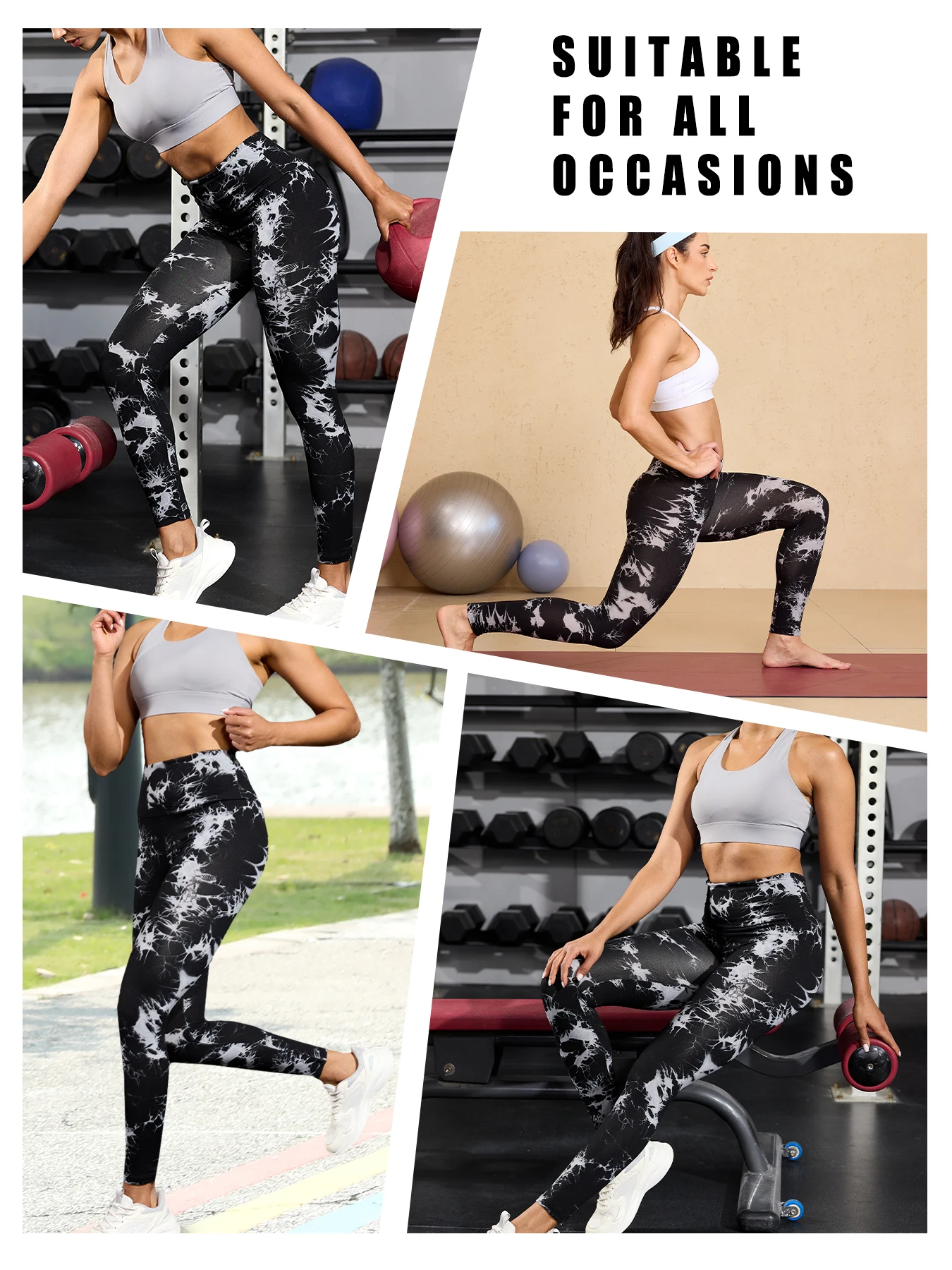 여성용 3팩 슈퍼 소프트 하이웨이스트 타이다이 스포츠 레깅스, 비침 방지 운동복, 러닝, 요가