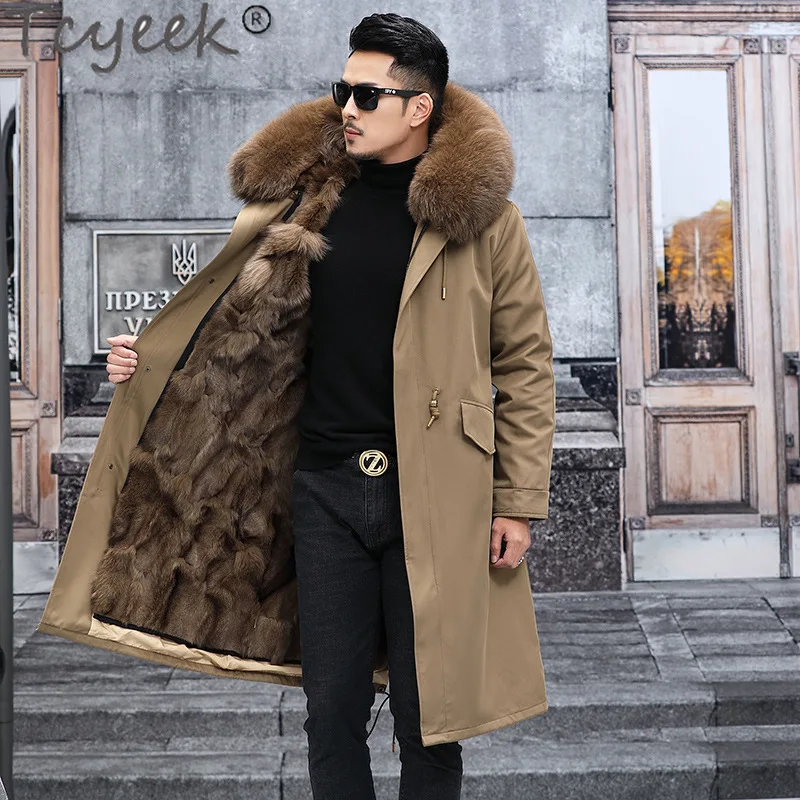 Tcyeek 2023 Fox Fur Collar Winter Jackets for Men Warm Fox Fur Liner Detachable Coat Man Clothing Fashion Real Fur Parka M-6XL