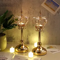 Crystal Crown Candlestick, Handmade Iron Candlestick, Wedding Props, Home Decoration, Retro