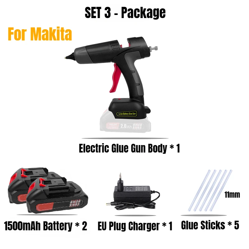 Professional Battery Cordless Hot Glue Gun for Makita 21V Wireless Electric Silicone Gun with 11mm Glue Stick for Handmade Craft