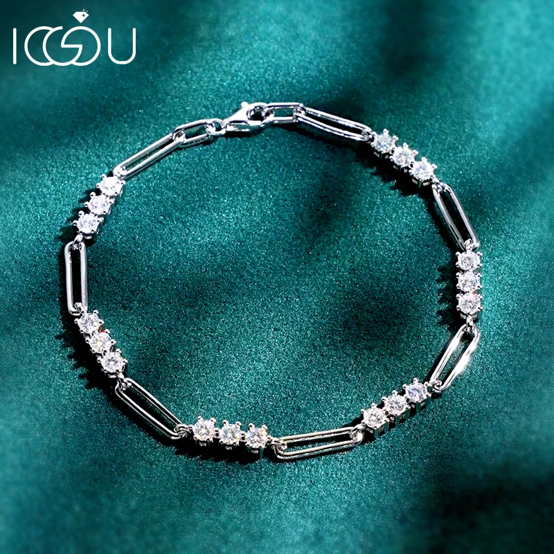 

IOGOU D VVS1 Lab Diamond Муассанит Сертифицированный браслет для женщин и мужчин Настоящее серебро S925 Оригинальные браслеты-цепочки 18 см Ювелирные изделия в подарок