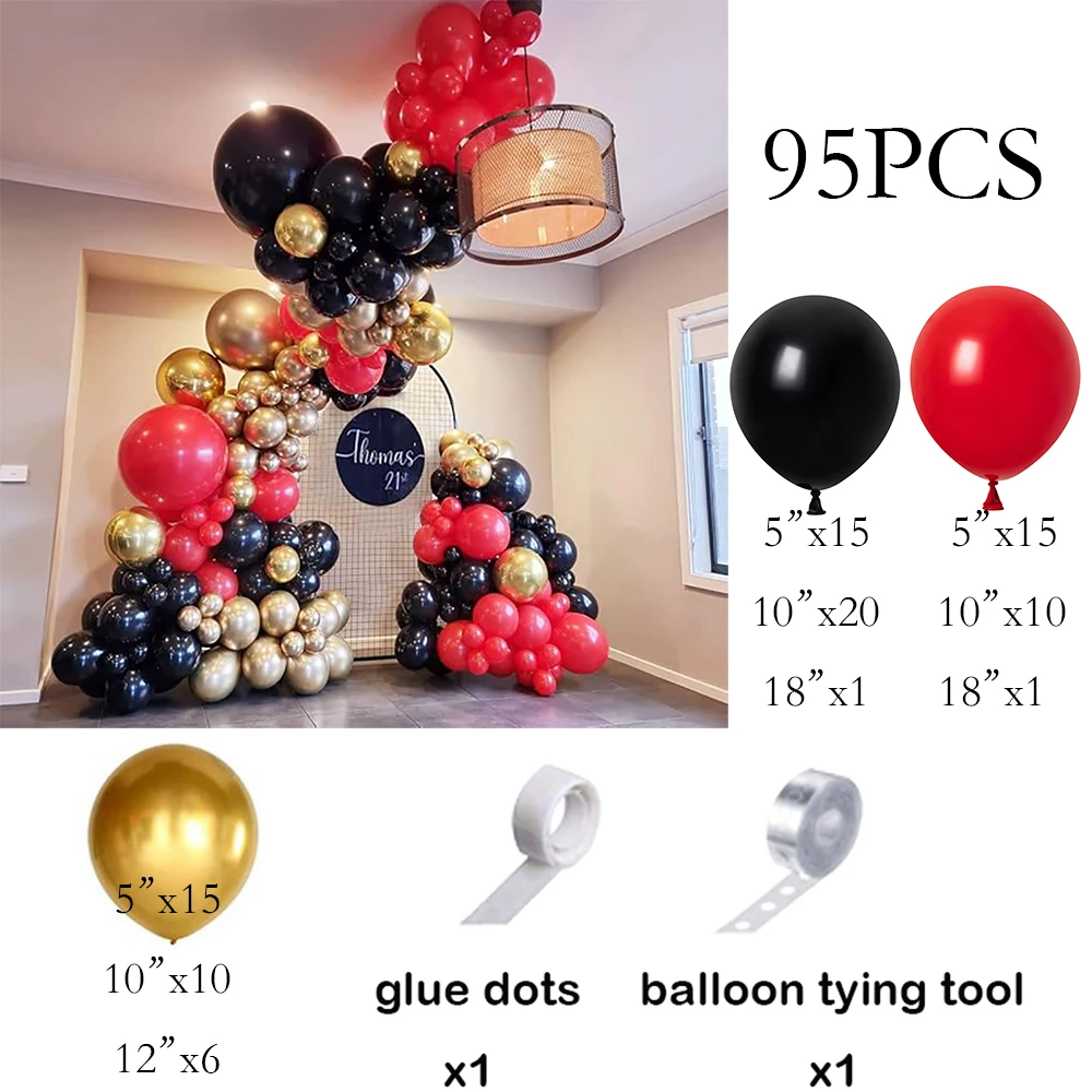 95pcs Black Red Balloons Garland Metal Gold Ballon Arch Kit Graduation Baby Shower Birthday Party Wedding Anniversary Decoration