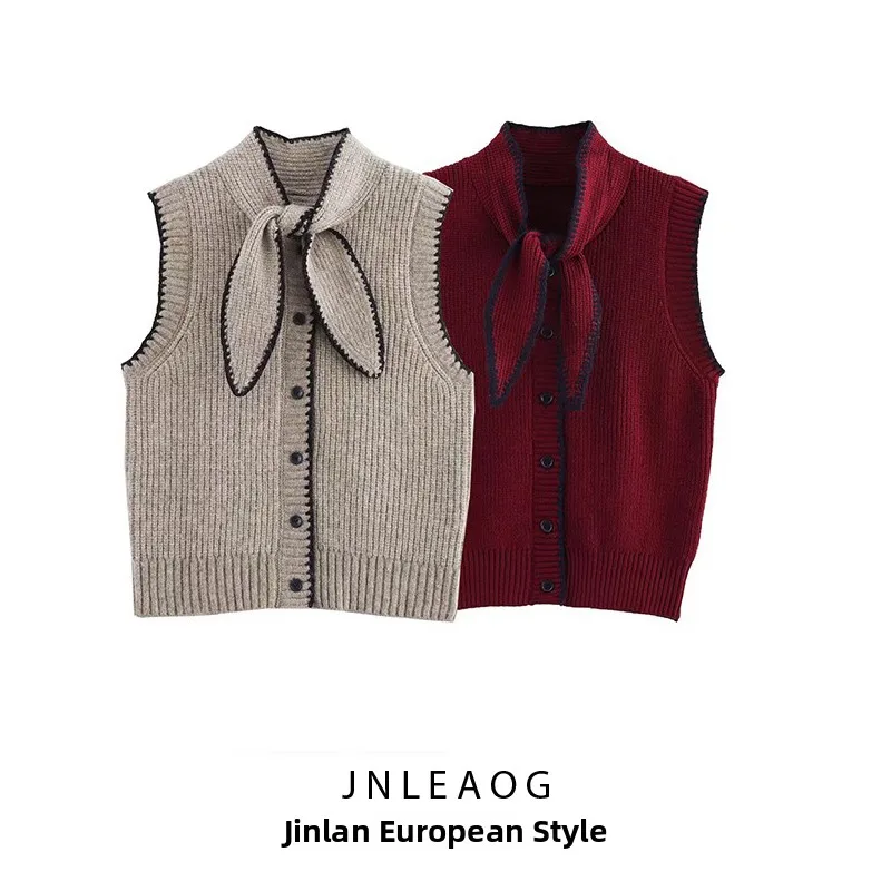 

Faionable Knitted Vest Top with Knot Design Spring New Arrival Women's Clothing JNLEAOG Polyester Fiber Warmth Sle