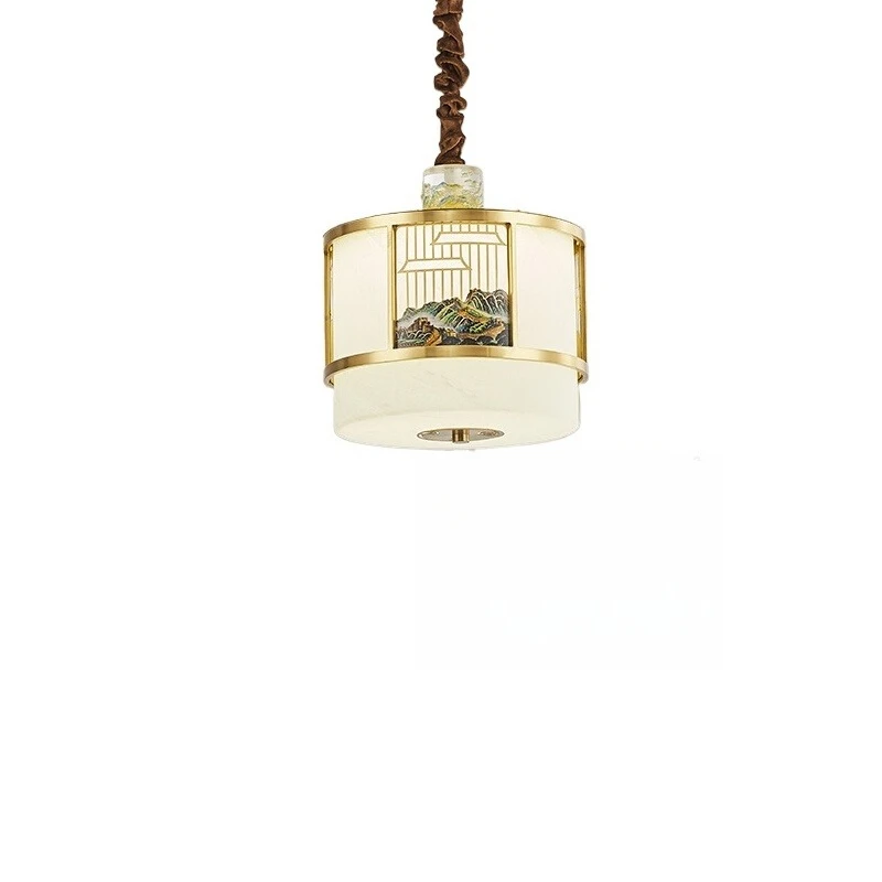 

New Chinese single-head chandelier All copper solid wood restaurant Tea room entrance creative small chandelier