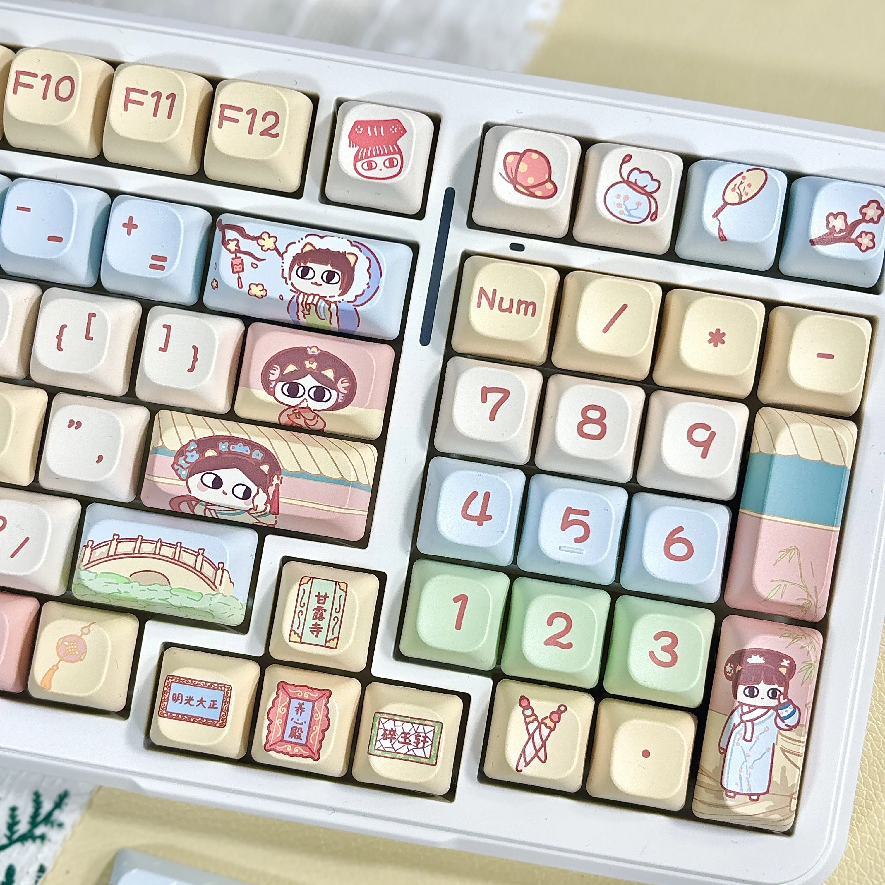 150 Keys Cat Keycap Dma Pbt Theme Keycap Cartoon Cat Diy Mechanical Keyboard Cute White Keycap Chinese Style Animation Keycaps