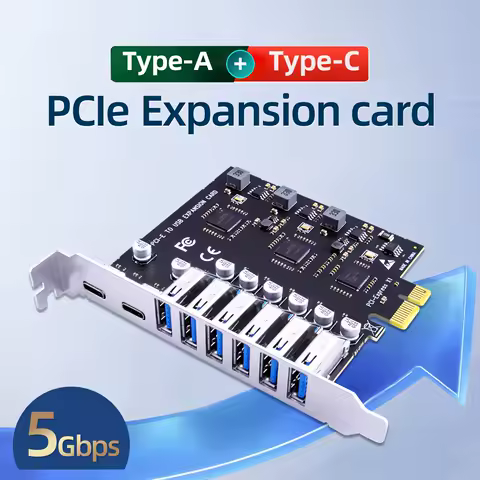PCIe x1 to USB3.2 Gen1 5Gbps expansion card PCI Express to 8-port USB 3.0 expansion adapter card, suitable for Win7/10/11