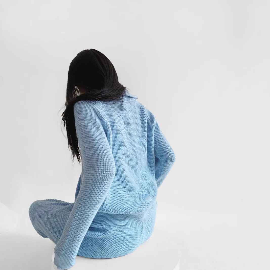 2025 New Waffle Knitted Hoodie Spring and Autumn Half Zipper Lazy Sexy Top Fashion Street Women's Wear