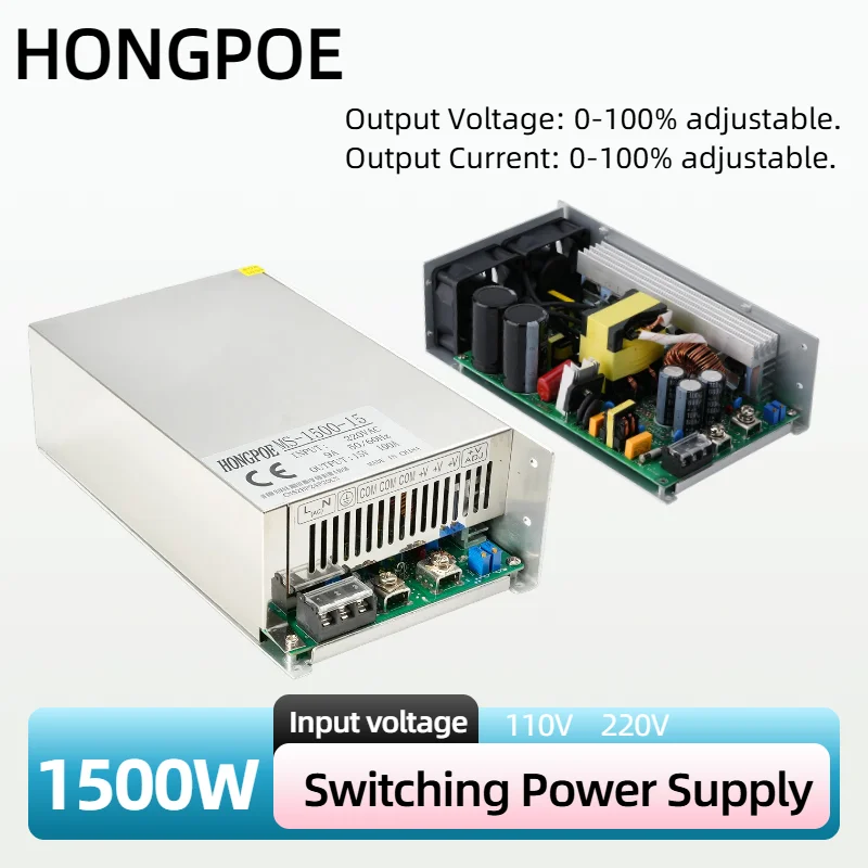 

1500W Adjustable Power Supply Input 110/220V AC to DC 0-12V 15V 27V 30V 36V 48V 60V 72V 85V 110V 150V 200V SMPS for Electronics