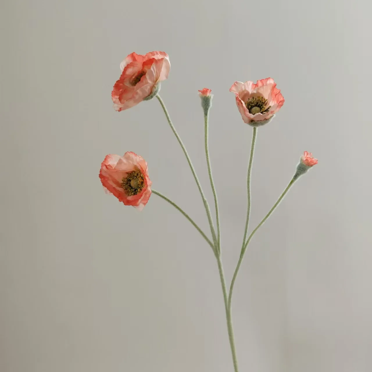5 Stück künstliche beflockte Mohnblumen für Heimdekoration, Seidenmohn, Brautstrauß, Hochzeitsdekoration, Party, künstliche Blumenarrangements – Detail 5
