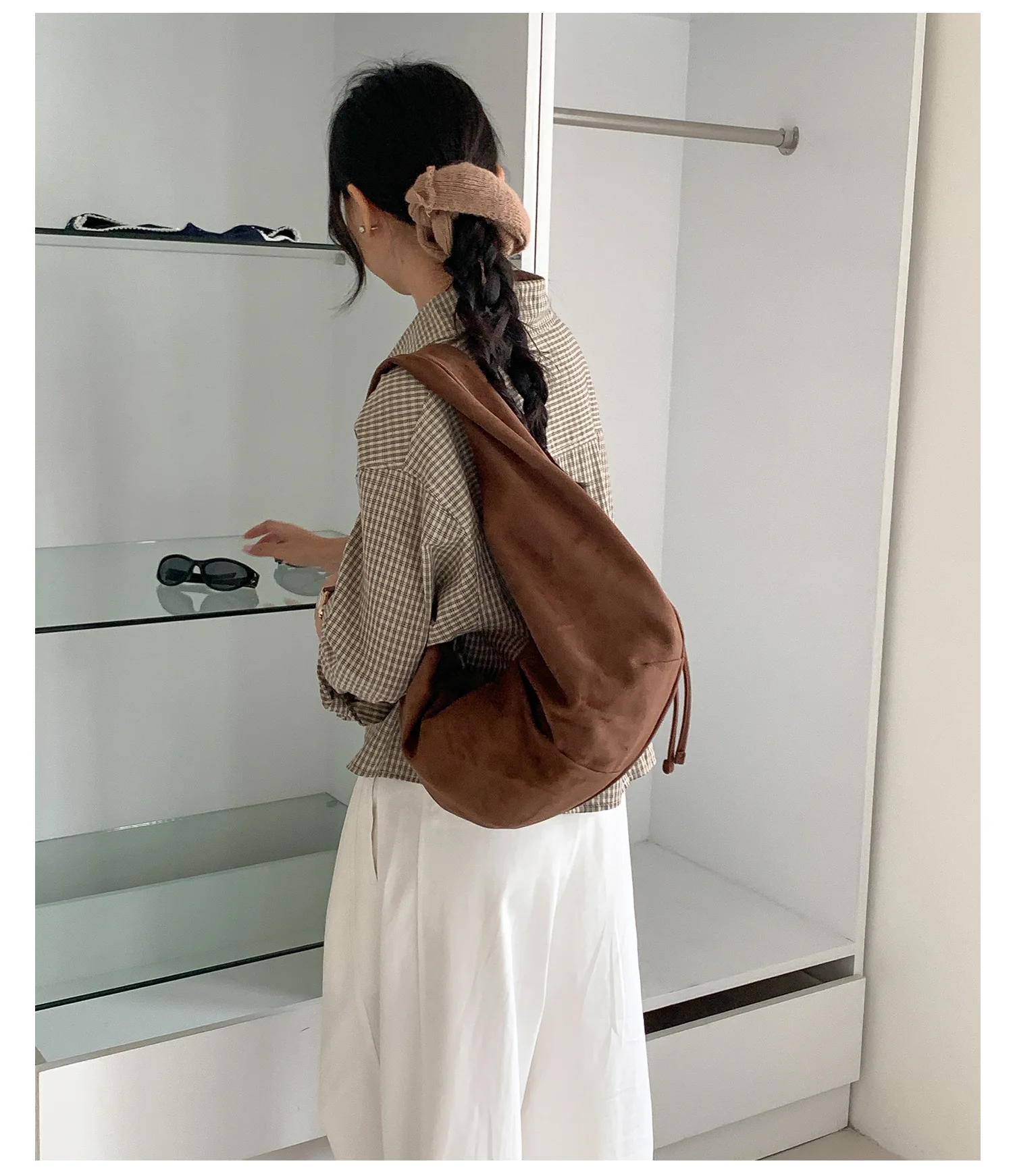 

Ladies' Shoulder Bag Versatile Cross-Border Dumpling Crescent Bag Fashionable Solid Color Suede Tote Bag