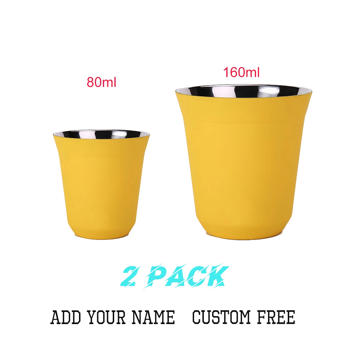 

2 PCS 80/160ML Double-layer Anti-scalding Stainless Steel Coffee Cup Espresso Cup Set Vacuum Cup Powder Receiver Milk Jug