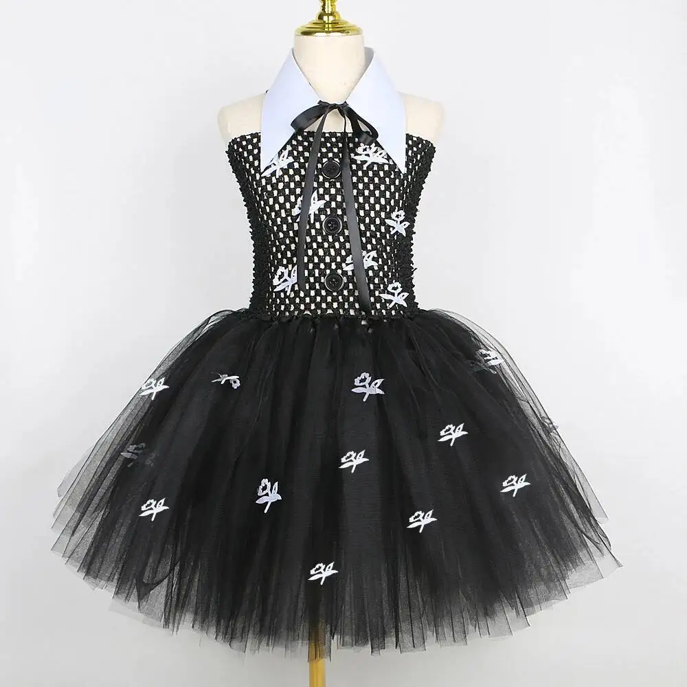 Black Elegant Gothic Style Tulle Tutu Dress Dark Princess Theme Sparkly Decoration With Bag Halloween Party Daily Fantasy Outfit