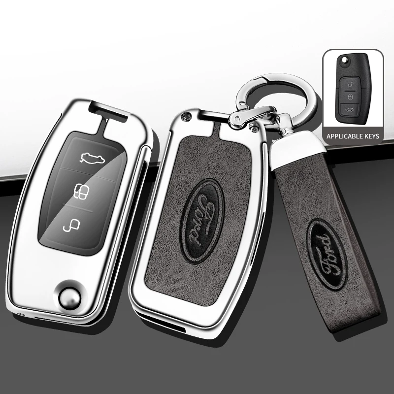 

Zinc Alloy Genuine Leather Car Key Bag For Ford Focus 2 MK2 Fiesta Mondeo Galaxy Falcon Territory Ecosport Auto Keychain