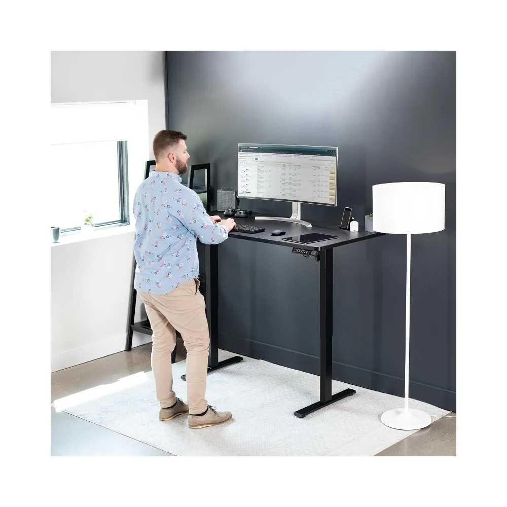 60 x 30 inch Standing Desk Workstation, Memory Controller Height Adjustment, Black Top Black Frame, Computer Desks