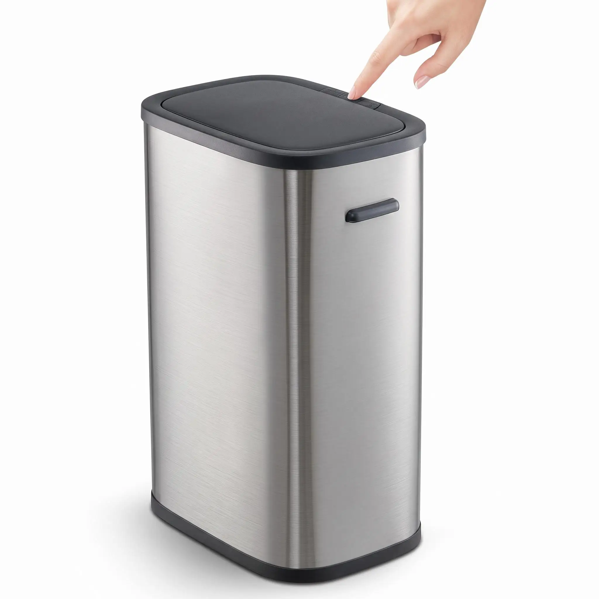 13 Gal Kitchen Trash Can with Pop-Up Lid, Dog Proof Garbage Can, Slim Stainless Steel Waste Bin for Kitchen, Bathroom, Office, Soft-Close Silent Design, Large Capacity, Space-Saving, Modern Home Decor, Ideal for Home