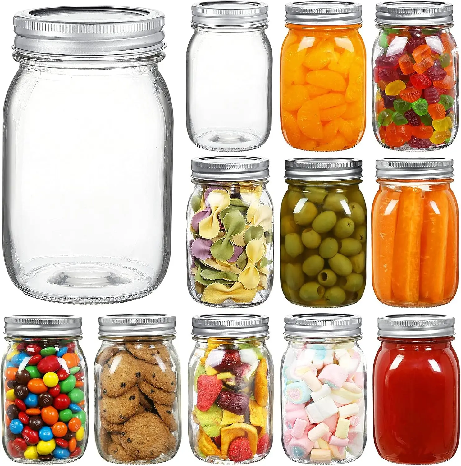 Frascos de Boca Ancha de 16 oz, Paquete de 12 Frascos de Vidrio para Conservas con Tapas Herméticas y Anillos para Conservar, Mermelada, Miel, Gelatina, Recuerdos de Boda