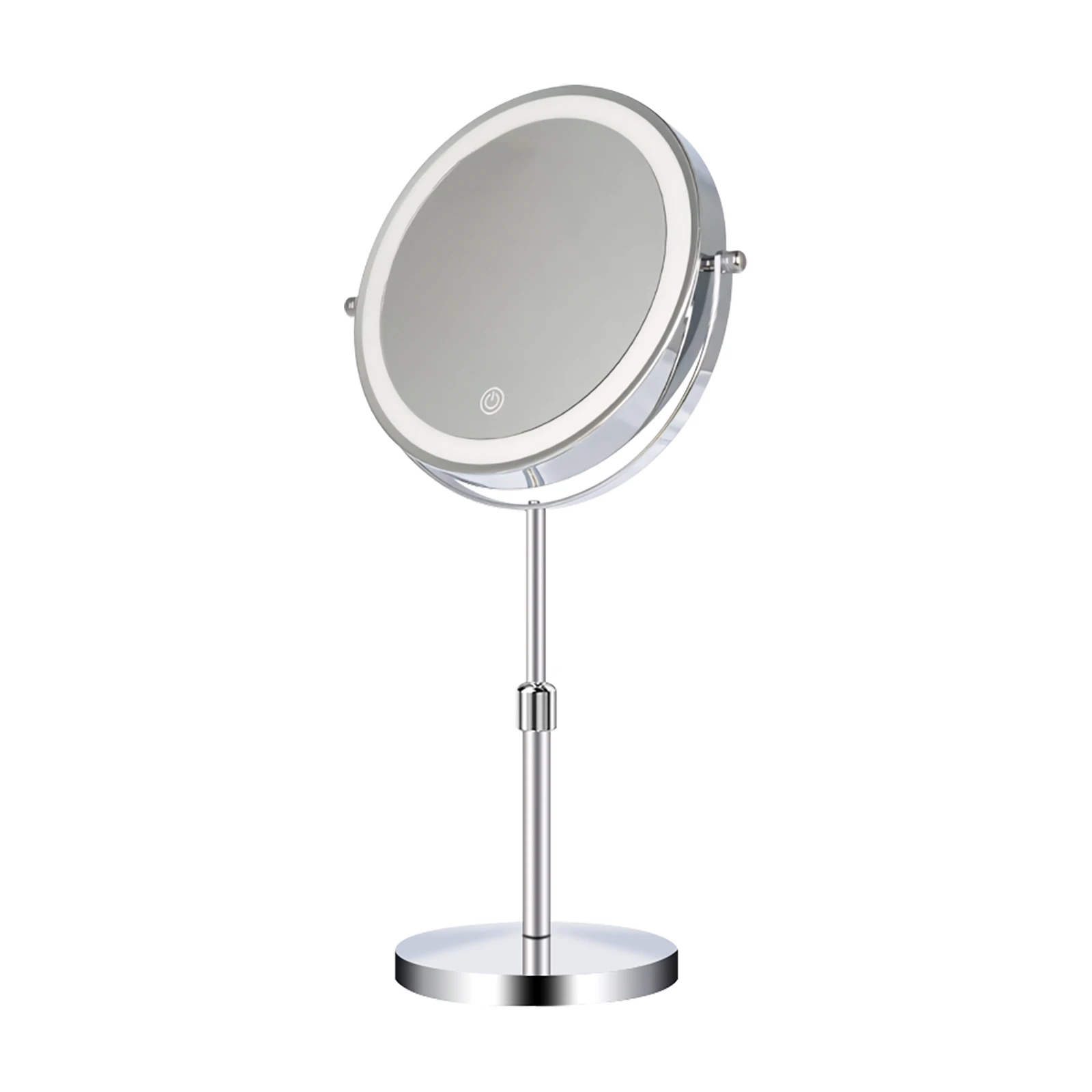 White Double Sided LED Makeup Mirror Telescopic Stand Adjustable Height 360 Rotation 3 Color Touch Dimming