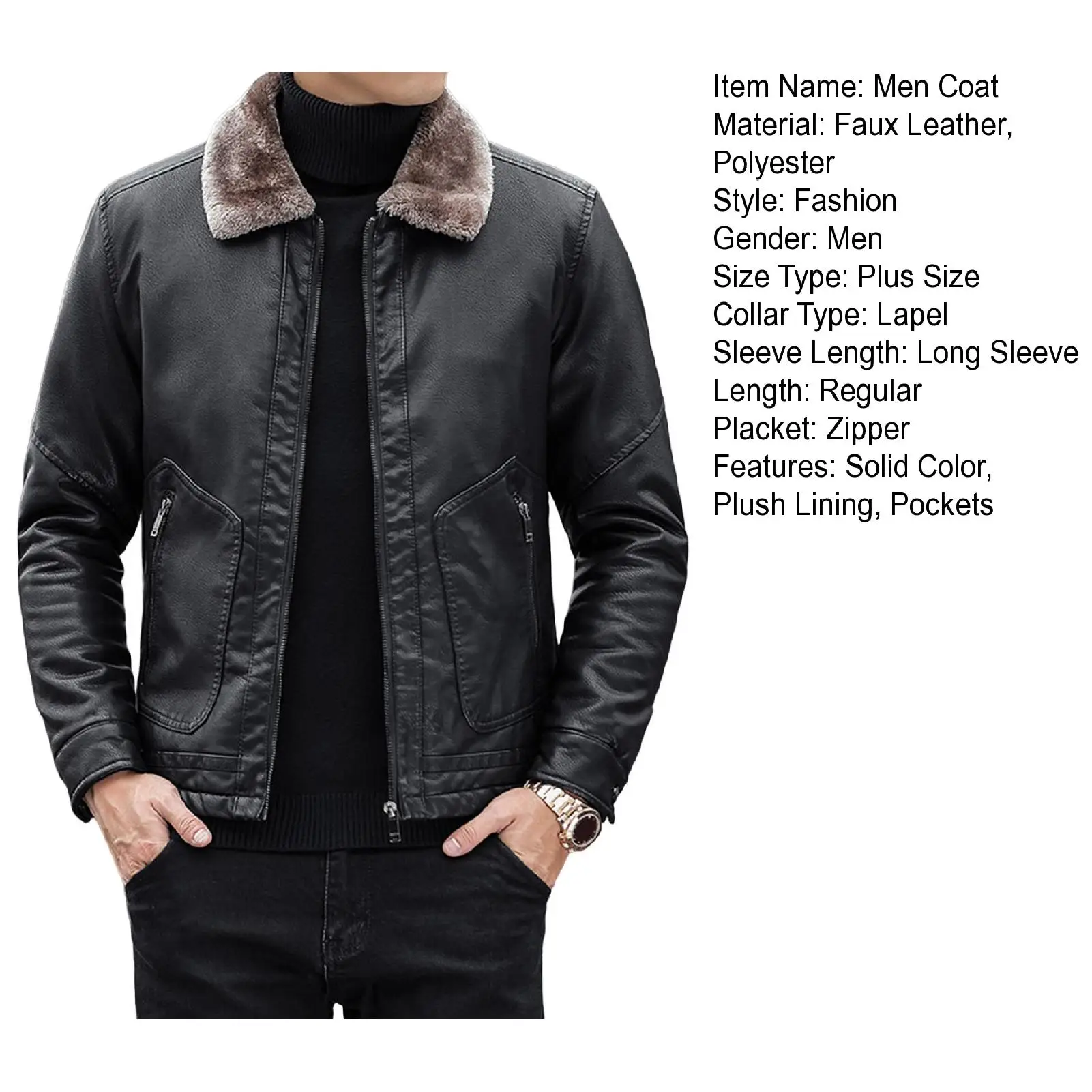 Winter Men Down Coat Windproof Thickened Padded Cold Resistant Loose Plus Size Faux Fur Lapel Long Sleeve Pockets Jacket - view 5