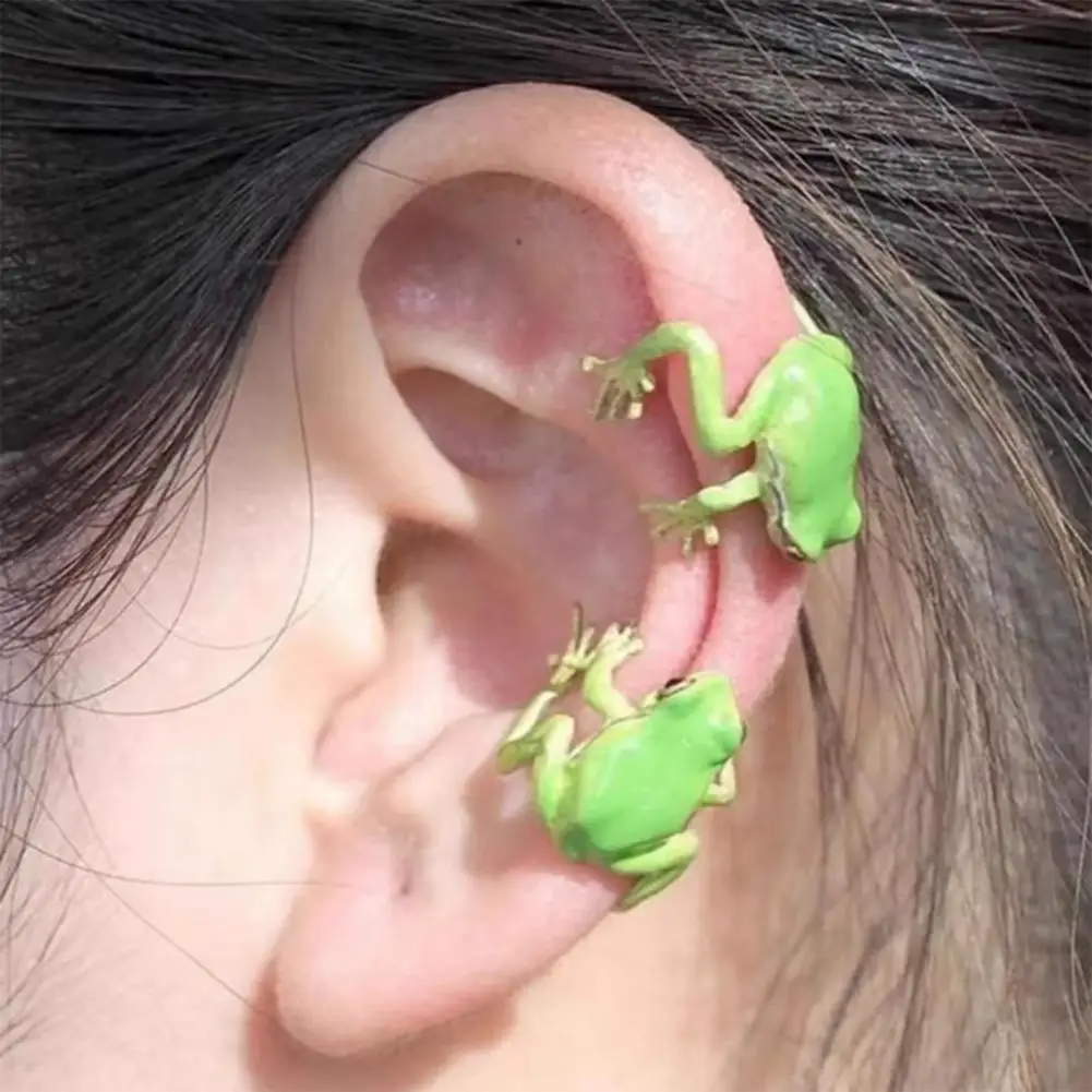 

1 Pair Tree Frog Ear Clips Animal Shape Ear Cuffs Polished Non-pierced Alloy Frog Earring Party Daily Wear Earrings
