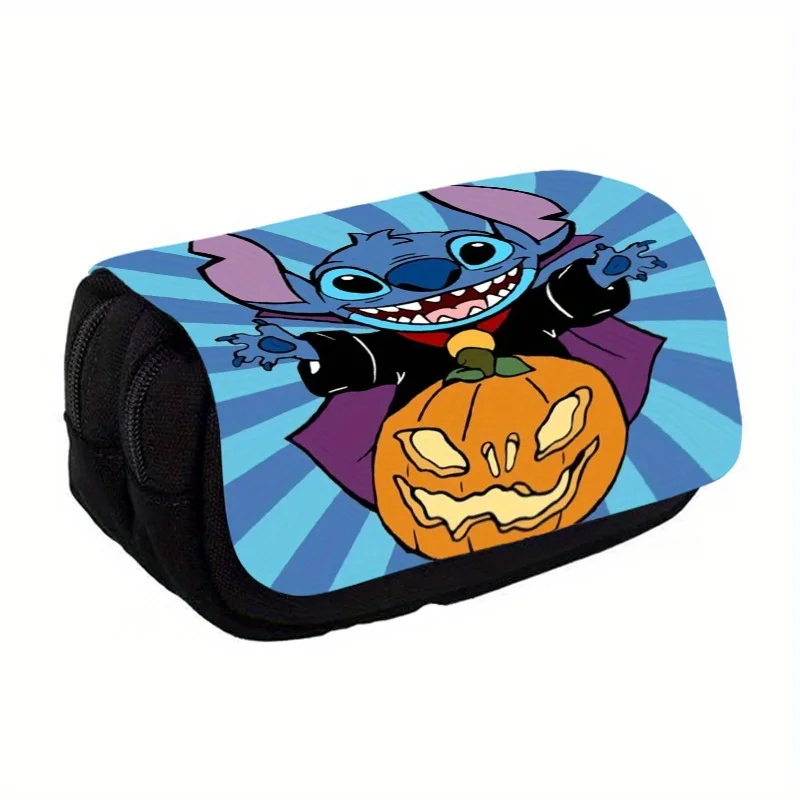 Disney\'s New Stitch Cartoon Double Layer Large Capacity Flip Pen Bag Stationery Box