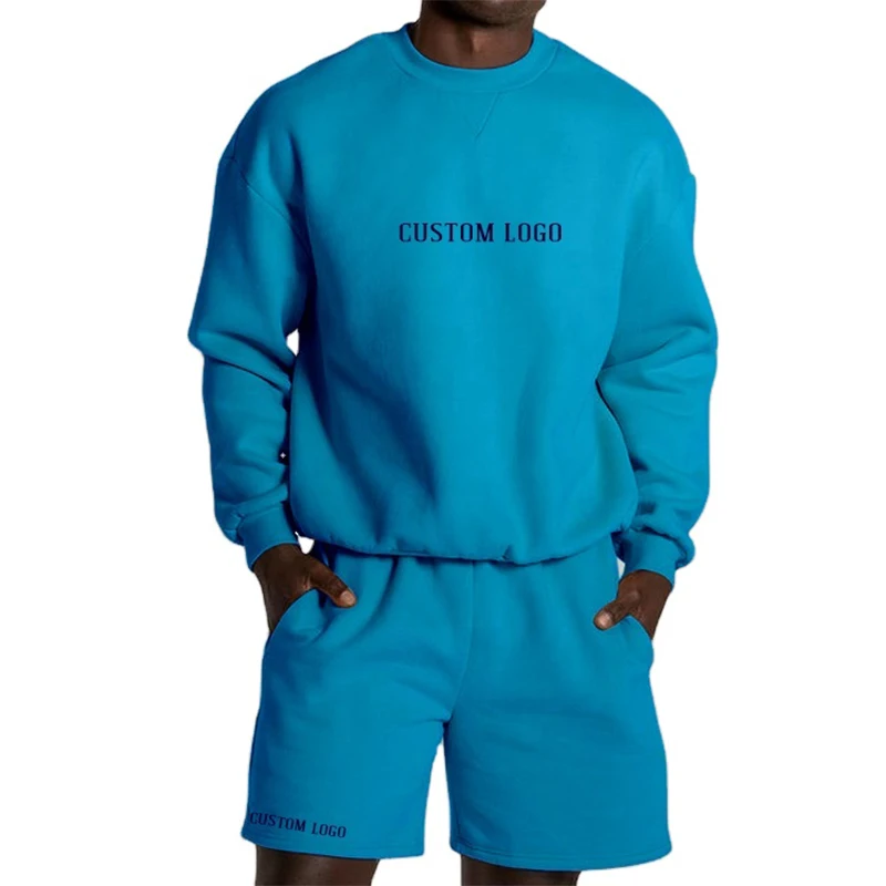 Conjuntos de capuz e shorts masculinos, Jogging Wear, Sweat Suit Set, 100% algodão agasalho, ginásio logotipo, streetwear, casal roupas