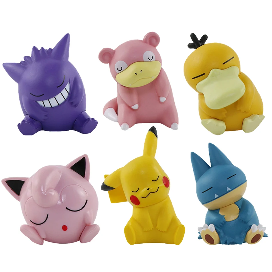 Pokemon Model Anime Characters Figure Jigglypuff Gengar Pikachu Psyduck Sleeping Position Cute Toy Car Interior Desk Decoration