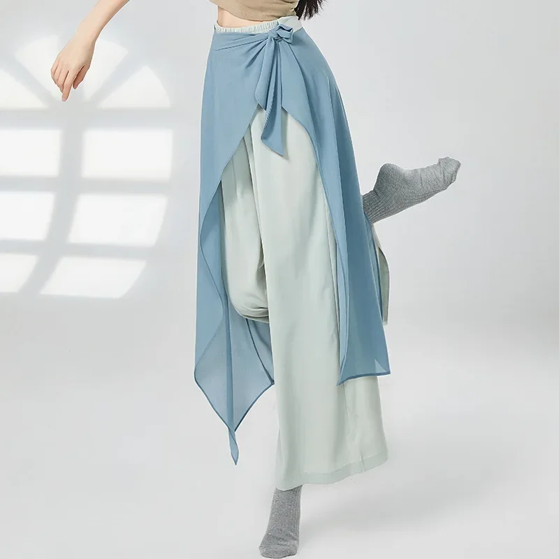 Chinese Folk Dance Classical Dancing Pants Women Loose Wide Leg Trouser 2 Layers Dancewear Side Split Ballet Practice Pants