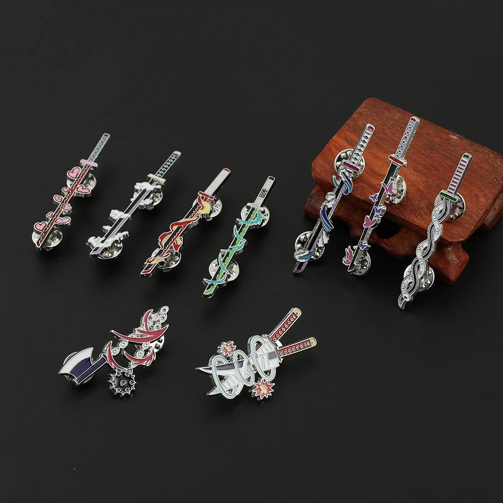 9Pcs/Set Anime Ghost Kill Team Samurai Sword Enamel Brooch 9-Pillar Metal Badge Lapel Pin Cosplay Jewelry Accessories Gifts