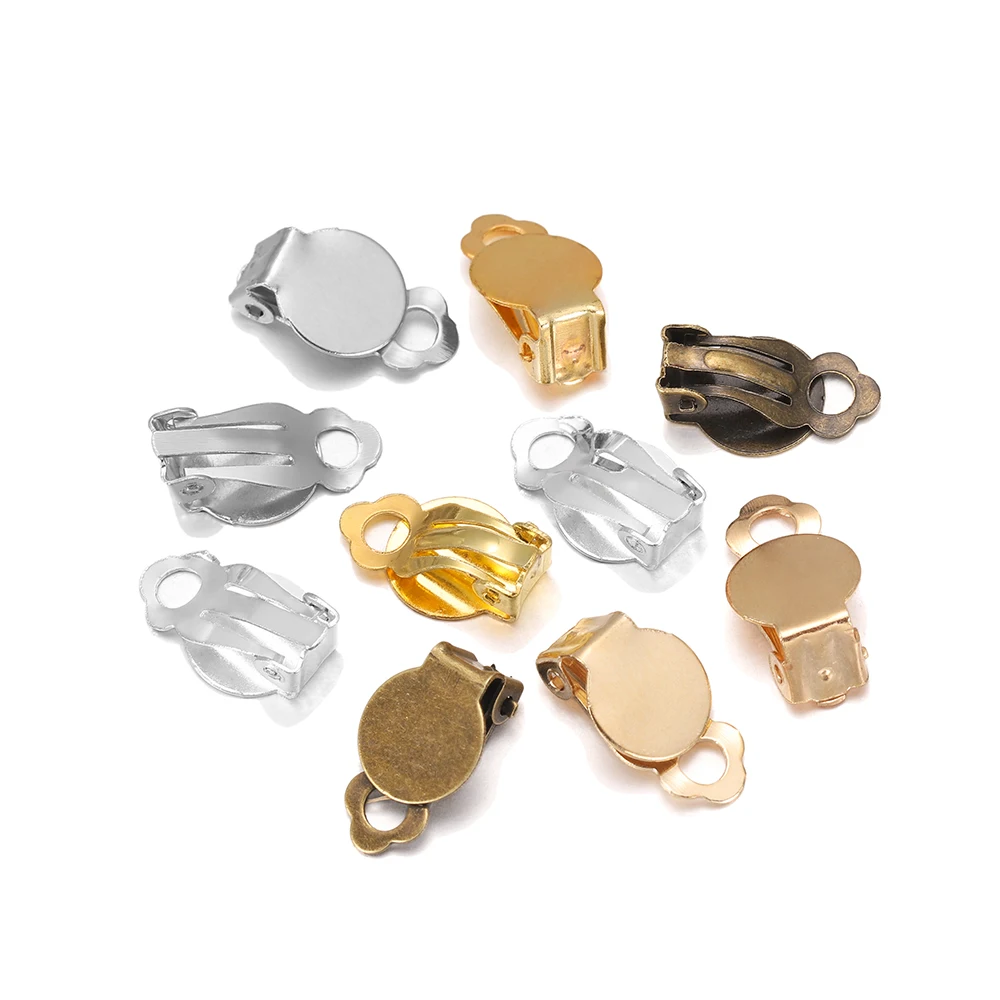 50 teile/los Ohr clips Ohrringe vergoldet versilbert Eisen Rohling Einstellung Basis passen 10mm Glas Cabochons DIY Schmuck Herstellung Komponenten