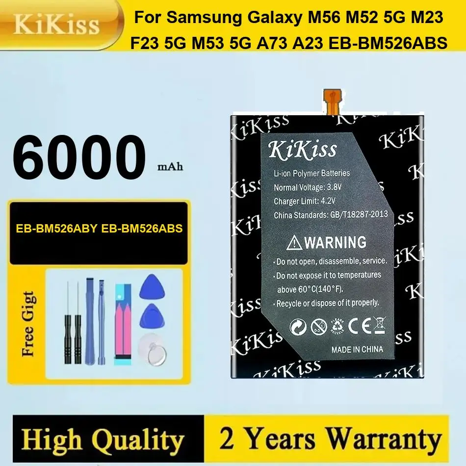 

6000Mah EB-BM526ABY EB-BM526ABS Kikiss Replacement Battery For Samsung Galaxy M56 M52 5G M23 F23 M53 A73 A23 M33
