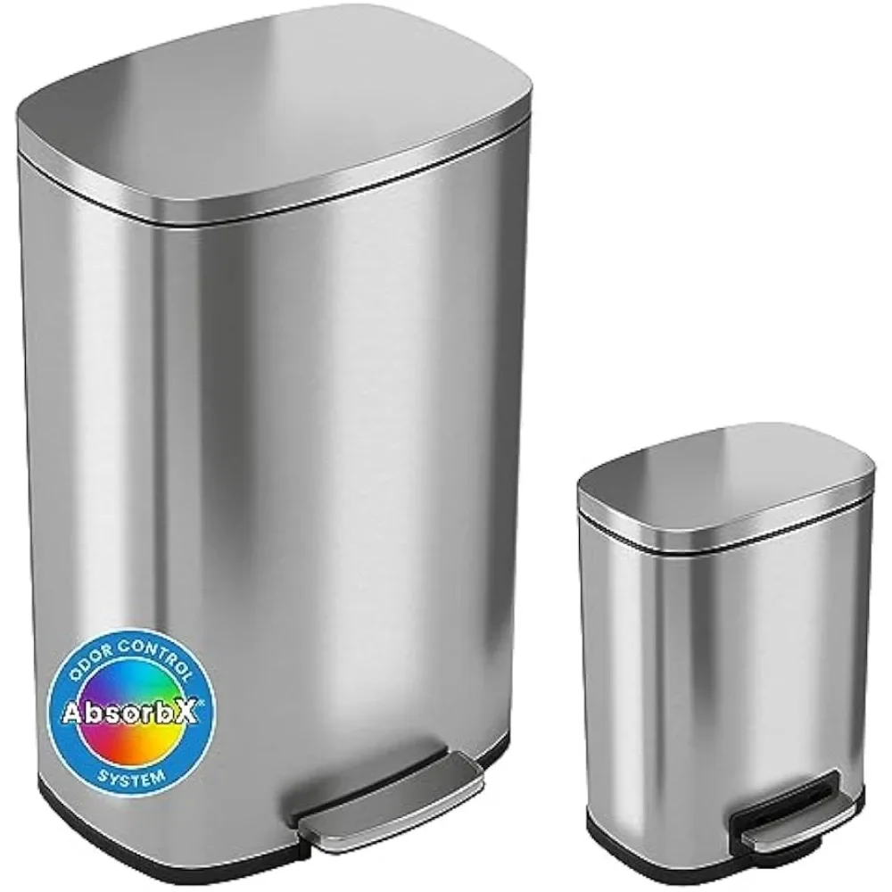 

Stainless Steel Step Pedal Garbage Bin for Office and Kitchen Wastebasket Soft and Quiet Lid Close Freight Free Household Tools