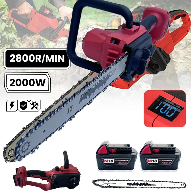 Brushless Chainsaw 12 Inch with Auto Oiler Cordless Electric Saw for Tree Cutting & Logging Wood Cutting For Milwaukee Battery