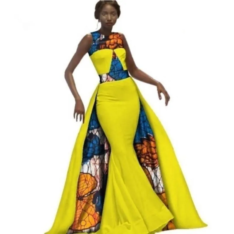 

M Size In Stock Women Dress African Print Long Maxi Dresses with Big Swing Sleeveless Women Ankara Dress WY2585-XH-M