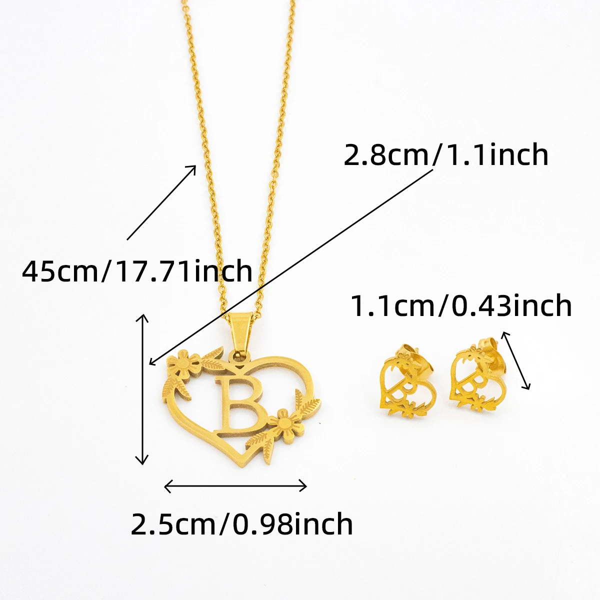 A-Z Letters Stainless Steel Jewelry Initials Heart Pendant Necklace and earring set Women Love Choker First Letter Accessories